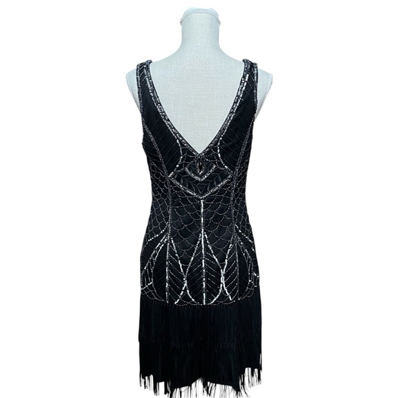 SUE WONG NOCTURNE ✨VINTAGE Y2K✨ | Black and Silver Beaded Flapper Dress Size 10 - Picture 7 of 9